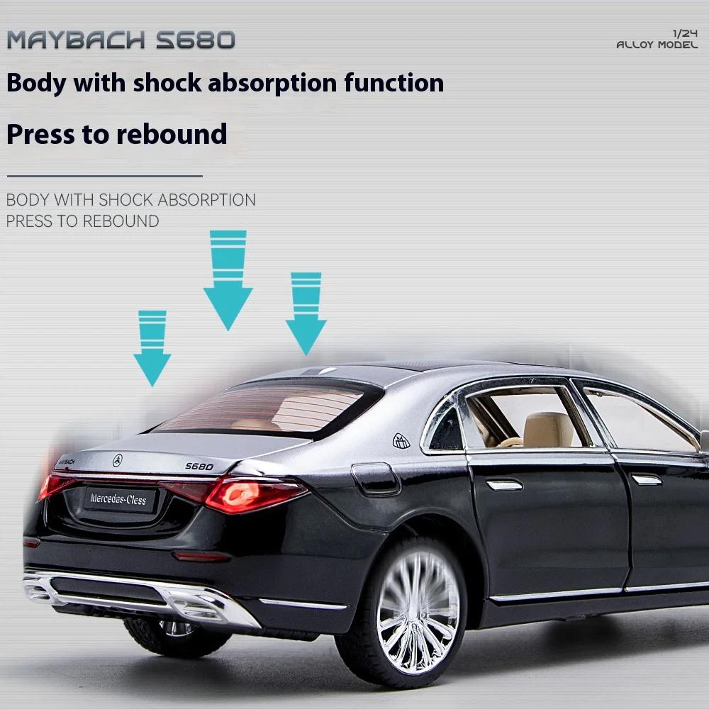 1/24 Benz Maybach S680 Alloy Car Diecast Metal Model Sound & Light Toy Car Central Control Ornaments Collect Kids Toys