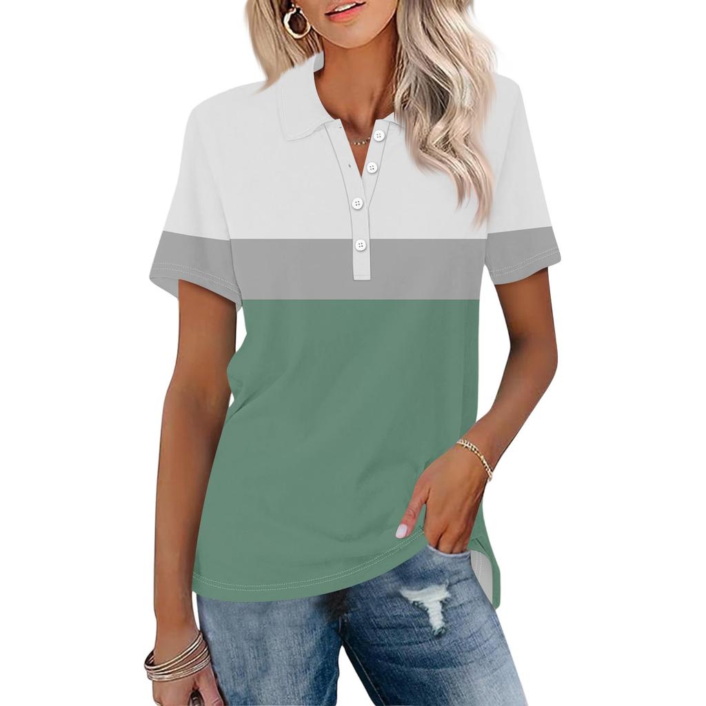 Женская мода с коротким рукавом и принтом на пуговицах