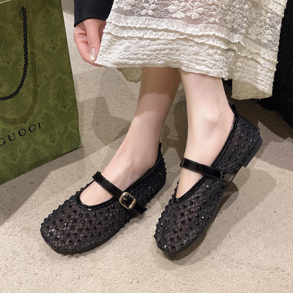 Роскошные сетчатые туфли Мэри Джейн, украшенные кристаллами, элегантные фирменные балетки со стразами, женские лоферы из блестящей сетки