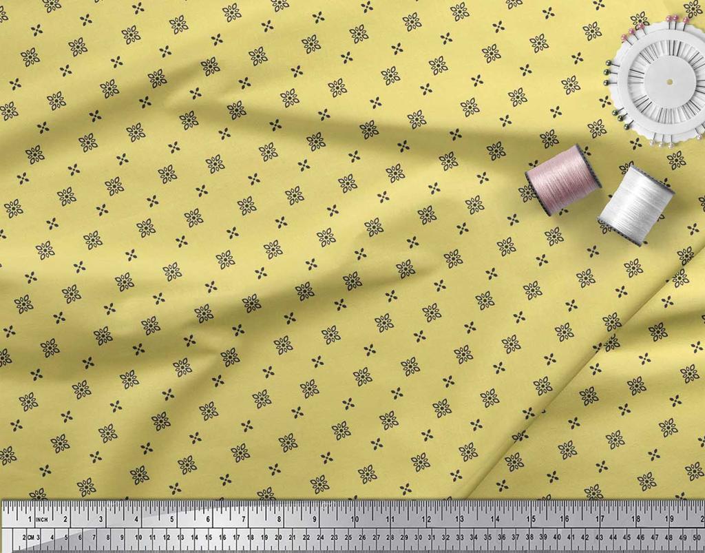 Soimoi Japan Crepe Satin Fabric Black Small Motif Shirting Printed Craft Fabric by the Metre 42 Inch