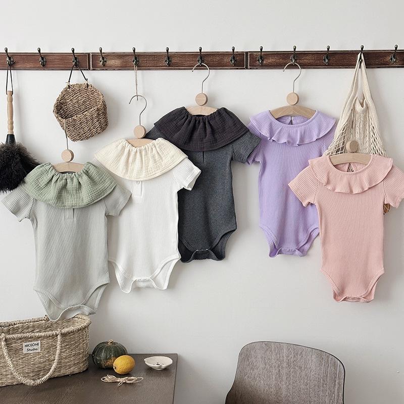 2025 A-Type однотонный полосатый детский комбинезон для ползания - Ins Style