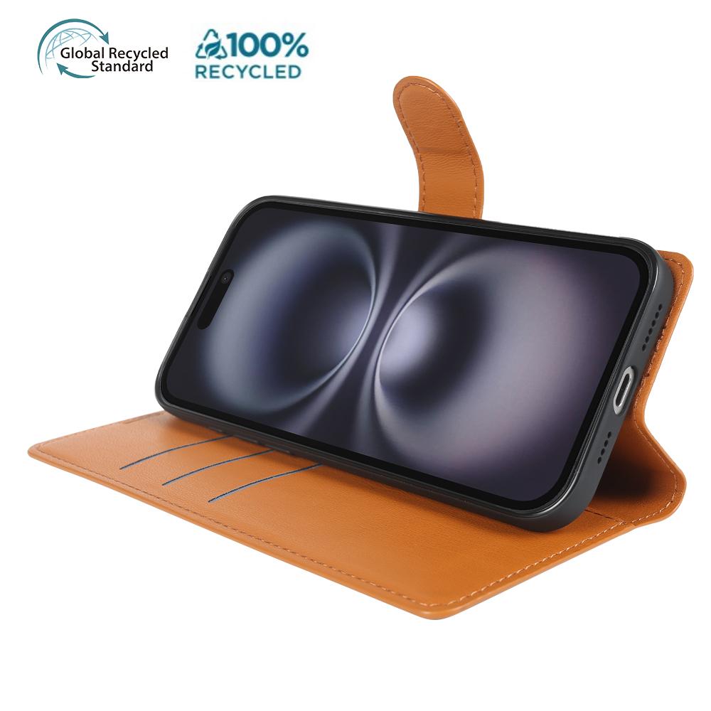 For iPhone 16 Plus Stand Case Biobased Eco-Friendly RPET RPVB Slim Phone Cover with Wallet