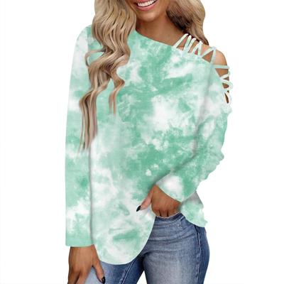 Женская футболка с плоским вырезом и длинным рукавом, модные топы, женские повседневные хлопковые рубашки с открытыми плечами и галстуком, топы