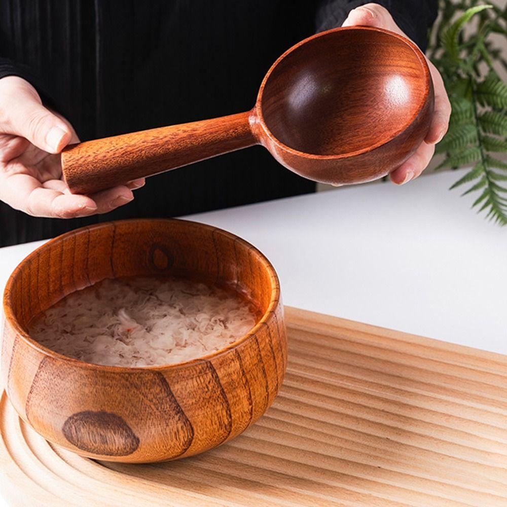 Экологичная ложка с длинной ручкой, большой деревянный половник для супа, корейский стиль, винтажный половник для мытья риса