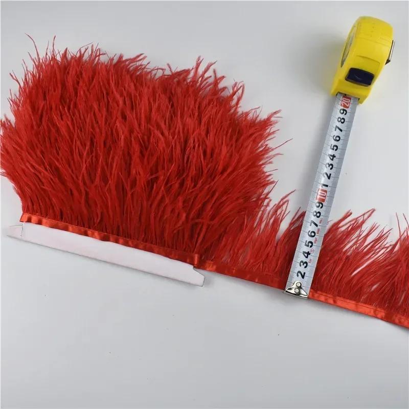 1Meters Leather Pink Ostrich Feathers Trim Trims Width 8-10cm Black Ostrich Feather Ribbon Clothing Wedding Feathers Decoration