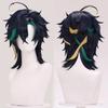 High Quality Genshin Kinich Cosplay Wig Short Dark Blue Blond Green Heat Resistant Synthetic Hair Game Wanderer Wigs + Wig Cap