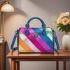 European and American Fashion Rainbow Contrast Stitching Boston Bag - Women's Handheld Shoulder Messenger Bag