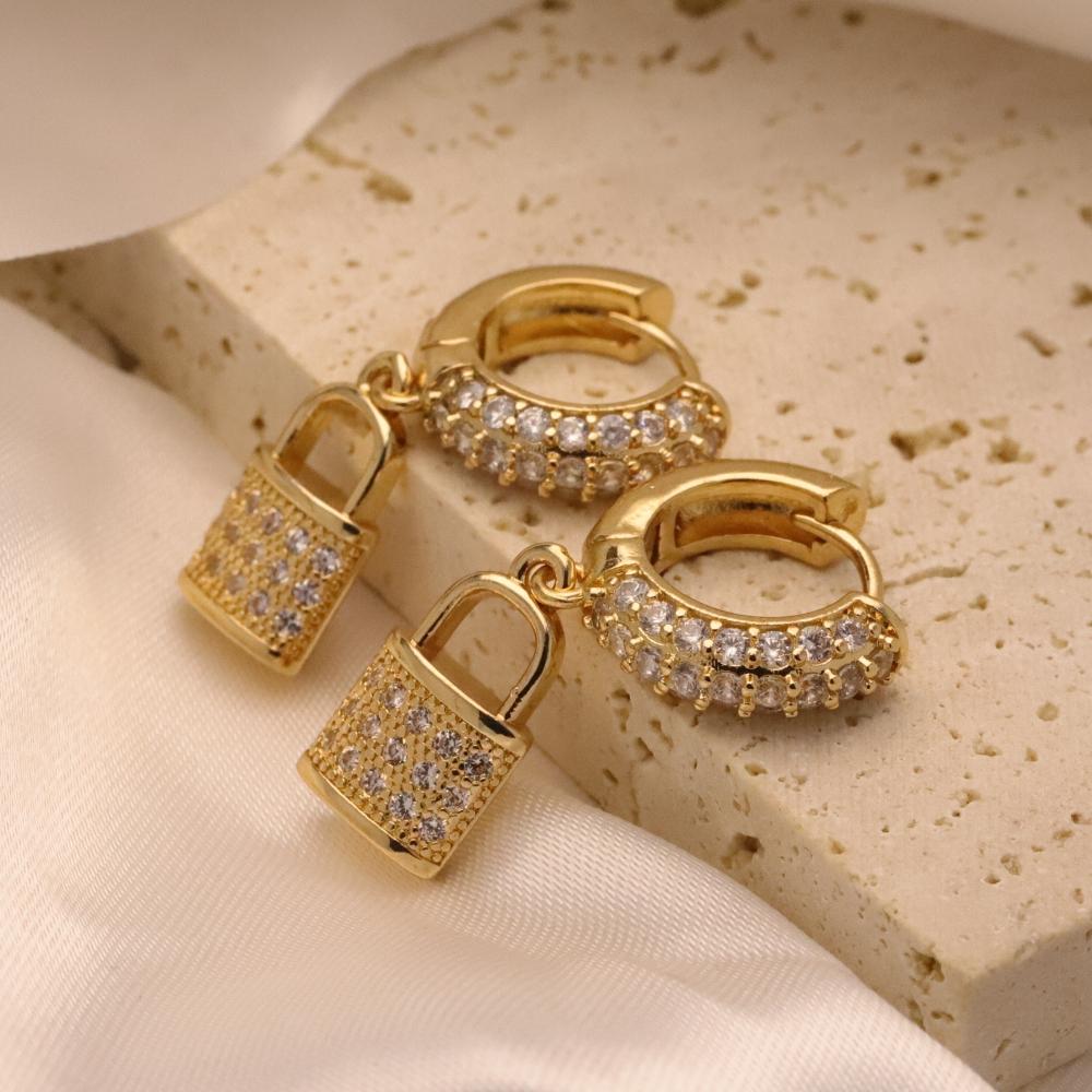 1 пара роскошных маленьких серег-подвесок с замком для женщин, ювелирные изделия с цирконием, аксессуары для свадебной вечеринки