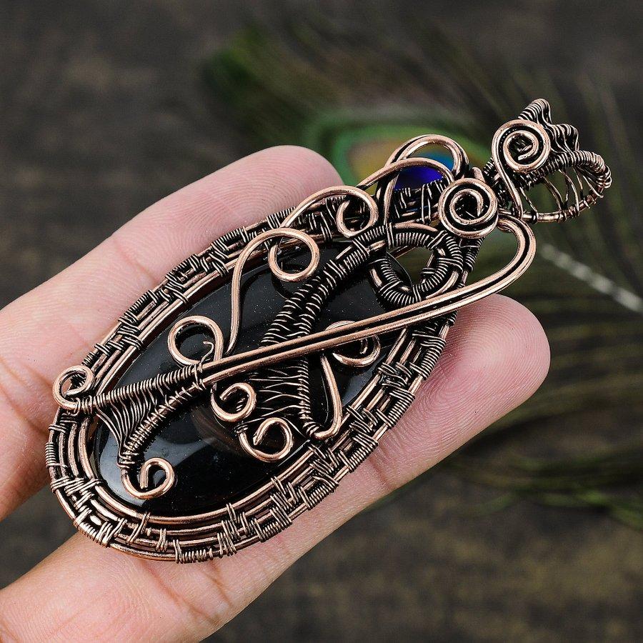 Obsidian Eye Gemstone Copper Wire Wrap Jewelry Pendant 3.39