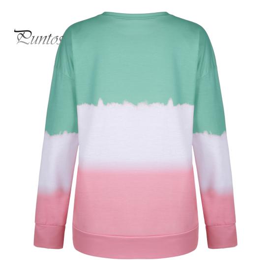 Женские топы свободного кроя весна-осень в стиле дорожных поездок футболка с принтом тай-дай градиентного цвета толстовка с круглым вырезом и длинными рукавами
