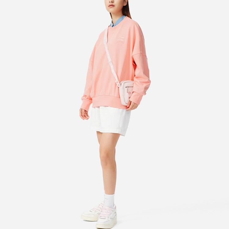 Li-Ning Сплошной цвет, свободный свитшот с круглым вырезом и градиентным логотипом, вышитый логотип, женские топы, ярко-оранжевый лотос, AWDRF42-5