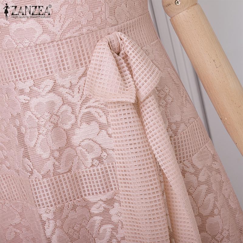 ZANZEA Женское повседневное летнее платье с короткими рукавами и кружевом, элегантное, с квадратным вырезом