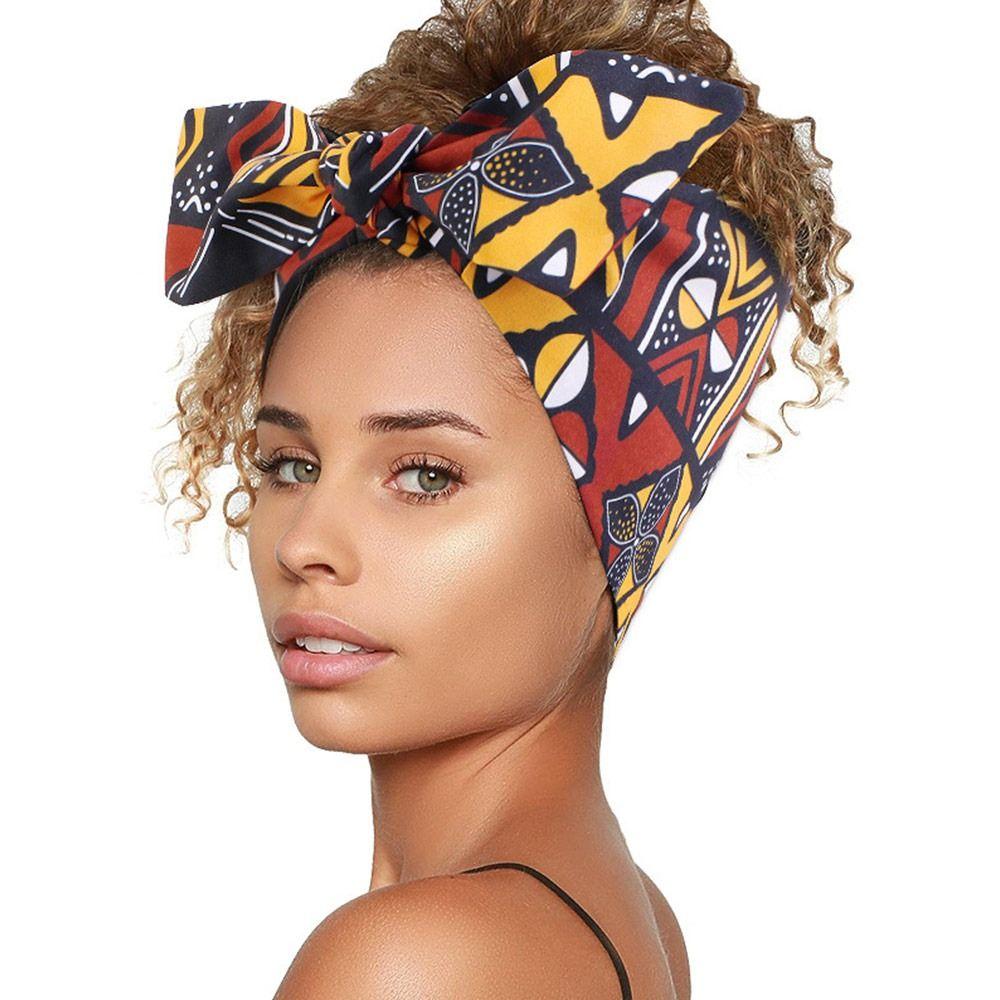 Wide African Print Headband Knotted Daily Wears Turban Vintage Boho Hair Wrap for Women