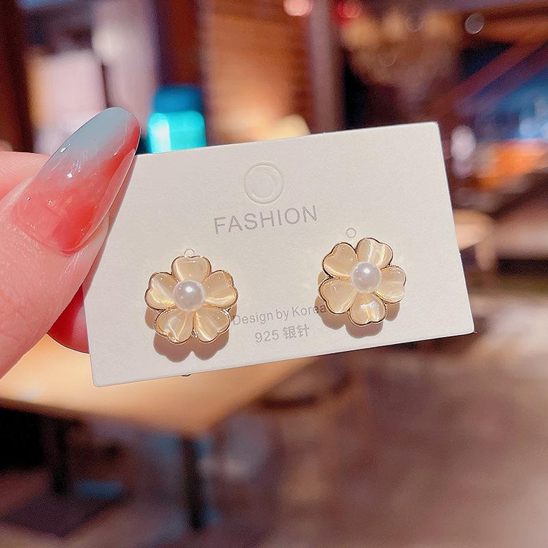 S925 silver needle opal stud earrings femininity geometric love premium earrings ins style Korean earrings collection