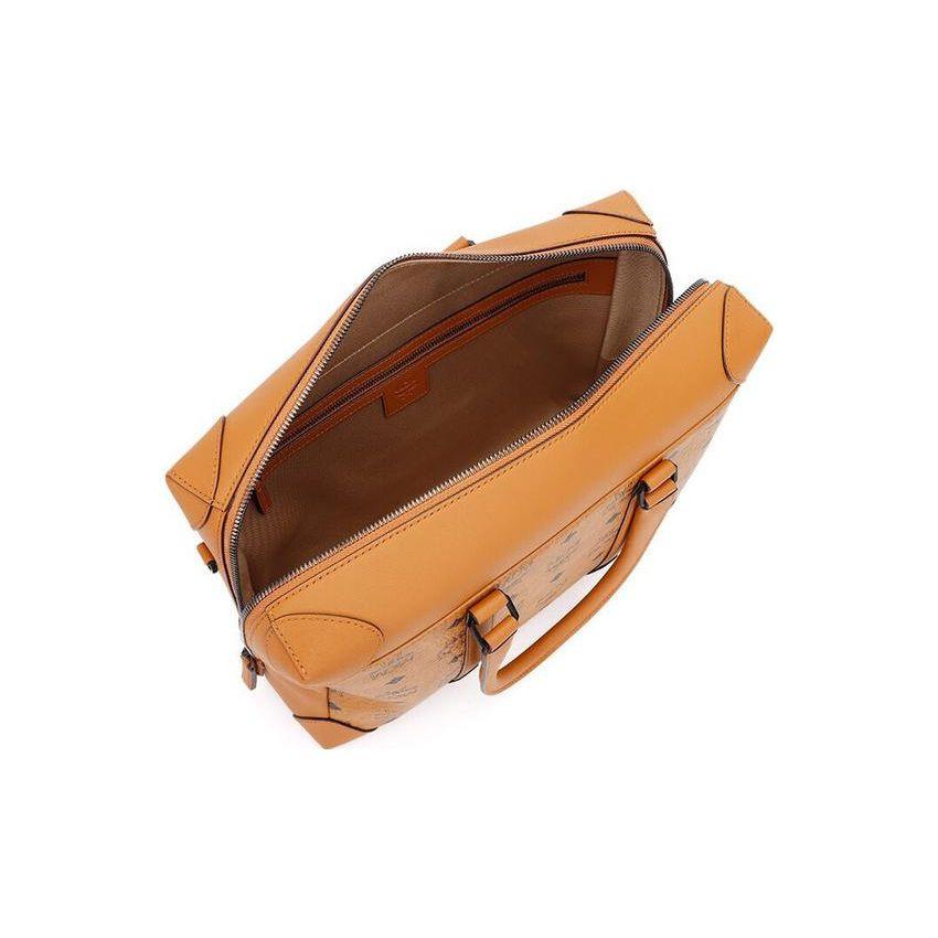 MCM Soft Berlin Visetos Canvas Leather Monogram Print Tote Crossbody Bag Medium Men bags Brown Cognac MMTBSBF02CO001