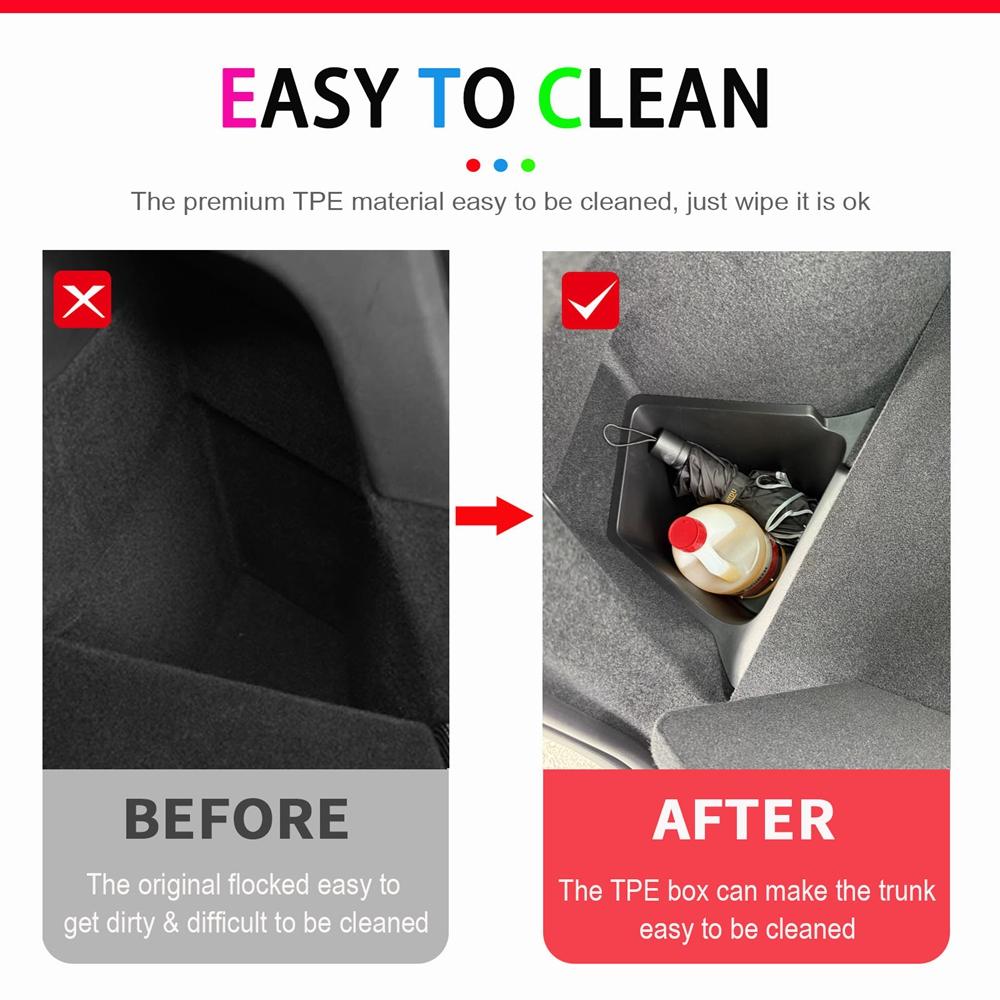 For Tesla Model Y Juniper 2025 Rear Trunk Side Storage Box Cargo Organizer TPE Bin Box Flocking Mat Partition Board Accessories