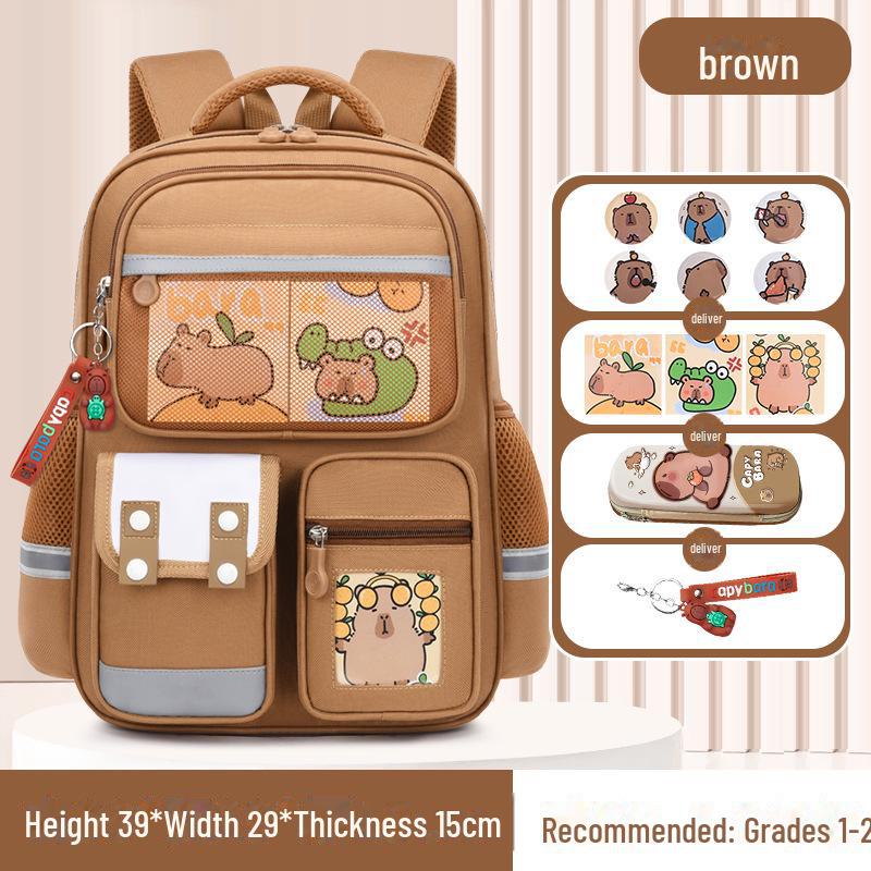 Рюкзак большой вместимости с капибарой для 1-6 классов - Милый и грязеотталкивающий дизайн для мальчиков и девочек