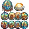 8 Pieces/set of Diamond Castle Patterned Coasters, DIY Coasters with Holder, Suitable for Beginners and Adults, Art and Craft Supplies Gifts