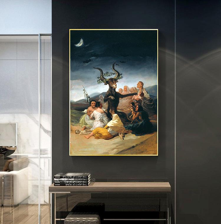Witches Sabbath Vintage Poster Antique Painting Wall Art Picture Devil Satan Horned Goat Canvas Print Decoration