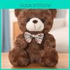 Bear Cute Teddy Plush Toy With Checkered Bow Decoration For Kids Birthday Gift