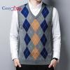 Мужской пуловер без рукавов с V-образным вырезом, облегающий повседневный свитер с узором Argyle, жилет