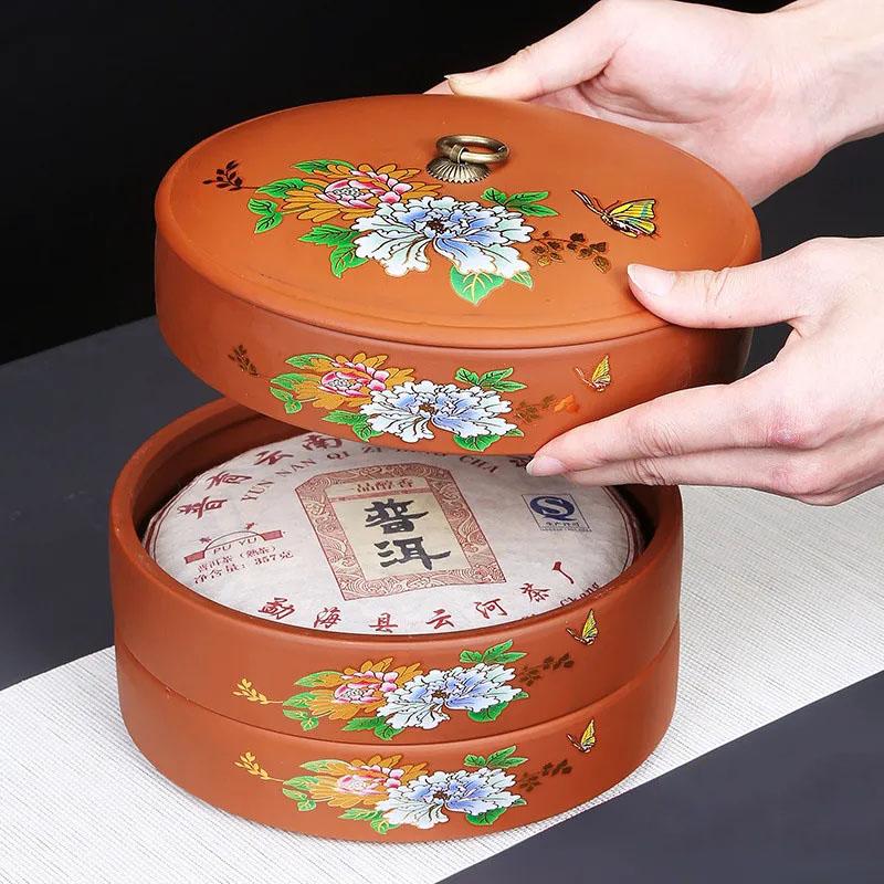 Коробка для хранения чайных лепешек, многослойная керамика, герметичный контейнер для хранения закусок, элегантный принт, органайзер для кофейных зерен в форме ореха