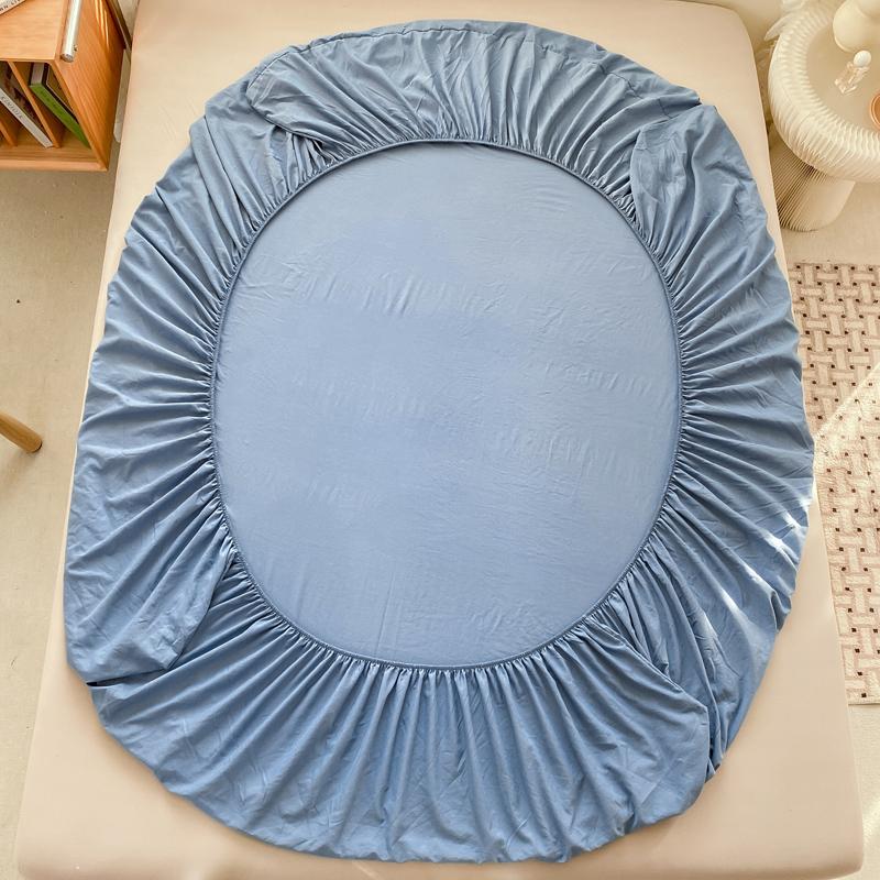 Simple Solid Color Blue Fitted Sheet Set 3Pcs Japanese Style Mattress Cover Skin-friendly Breathable Queen Size Bedding Set