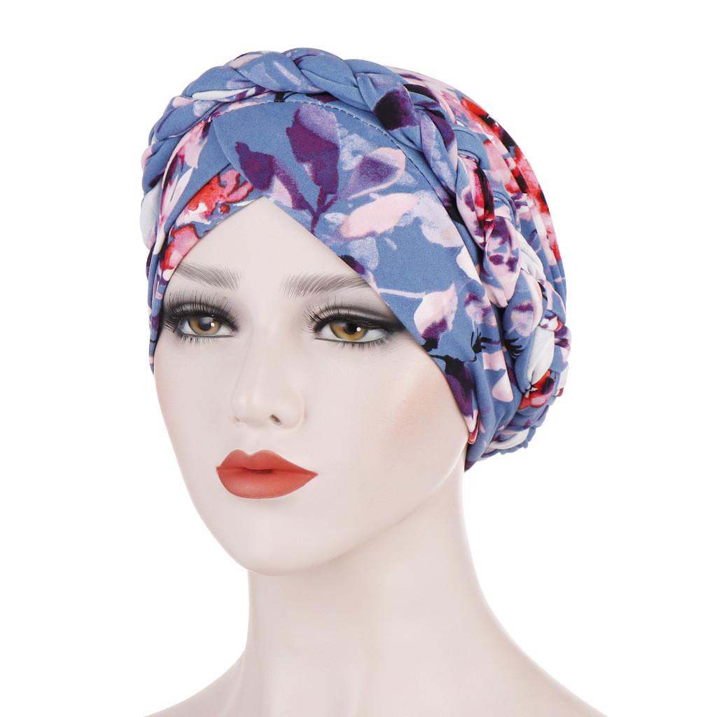 Women Floral Braid India Hat Muslim Ruffle Chemo Turban Wrap Cap