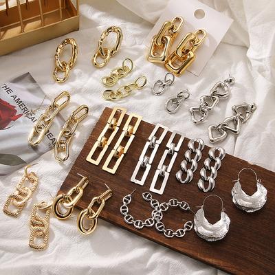 Модные высококачественные геометрические серьги, нерегулярные серьги-кольца, металлические цепочки, модные серьги с холодным ветром