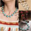 Ожерелье из зеленого камня в стиле ретро в этническом стиле с женской индивидуальностью, круглая цепочка из бисера, текстура, простое художественное ожерелье