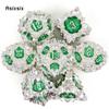 7 Pcs White Green Lotus Flower  Metal Dice Solid Metal Polyhedral Dice Set Suitable for Role-Playing RPG  Board Game Card Game