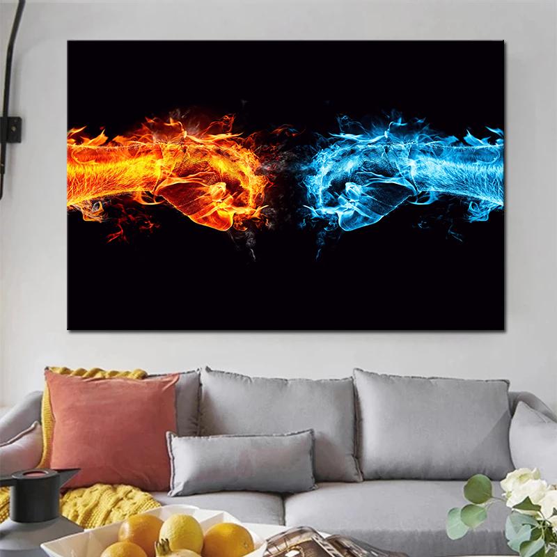 Современное настенное искусство Креативная живопись Лед и Пламя Кулак Картина на холсте Постеры и принты Настенное искусство Постер Картина Декор для гостиной