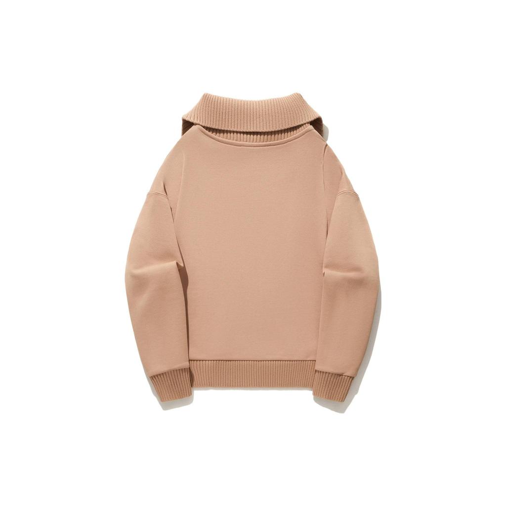 Li Ning Pattern Printed Polo Neck Loose Pullover Толстовка Женская толстовка Chocolate-Brown AWDT698-4