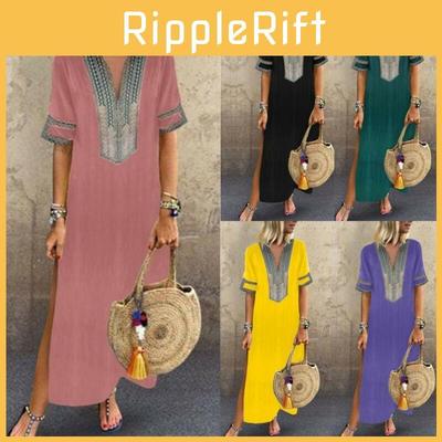 Элегантное женское платье макси с длинным рукавом и V-образным вырезом больших размеров для непринужденного летнего стиля