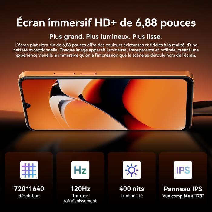 Refurbished - Blackview WAVE 10 Smartphone 6.88" 120Hz 24Go(8+16) + 128Go/jusqu'à 2To 5000mAh Android 16 32MP Téléphone 4G Double Sim GPS - Orange