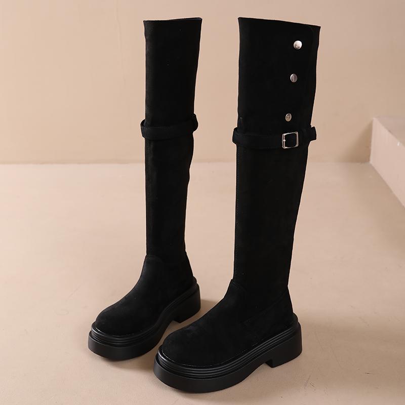 Children's Boots Two Wear Knee Knight Boots Heightening Year Fashion New 2024 Autumn and Winter Thick Bottom Fold Thick Heel