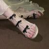 2025 Summer Women's Sandals New Buckle Strap Dress Sandals Crystal Bow Tie Square Heel Round Toe Outdoor Shoes Female