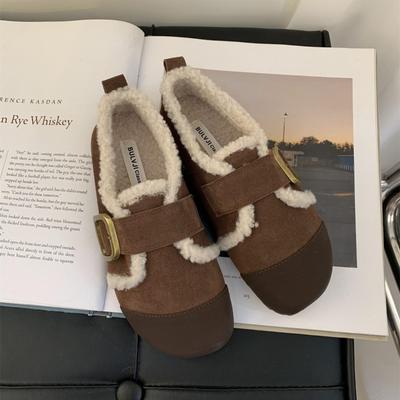 Зимняя мода круглый носок женская обувь лоферы меховые повседневные женские кроссовки неглубокие мокасины без застежек на шнуровке ретро резиновые