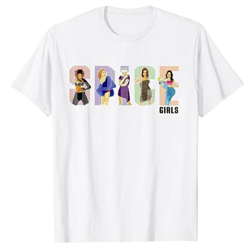 Spice Girls Classic White Album Tee - Crew Neck, Short Sleeve Graphic T-Shirt Gifts Women's Fashion Cotton Streetwear Music Tops