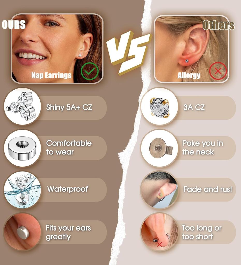 Серьги Bobisty 1 шт. для чувствительных ушей, серьги из хирургической нержавеющей стали для женщин, изящные серьги-гвоздики с плоской застежкой для хряща уха.