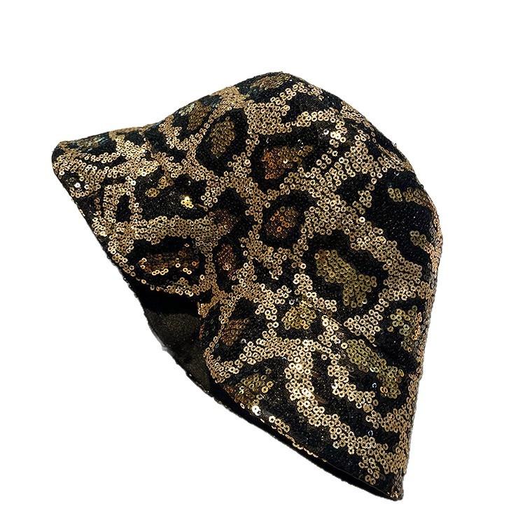 Double-sided Fisherman's Hat Children's Big Head Circumference Versatile Bucket Hat Leopard Print Sequined Washbasin Hat