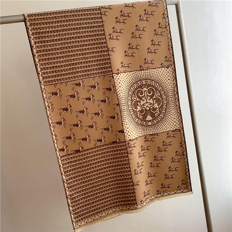 Женский двусторонний шерстяной шарф 400 г: Осенне-зимняя теплая шаль из искусственного кашемира