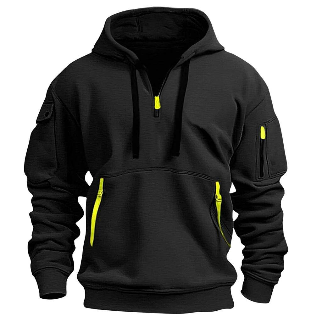 Men's Sweatshirt Hoodie Zipper Arm Pocket Cardigan Men's Sports Large Size Casual Hoodie