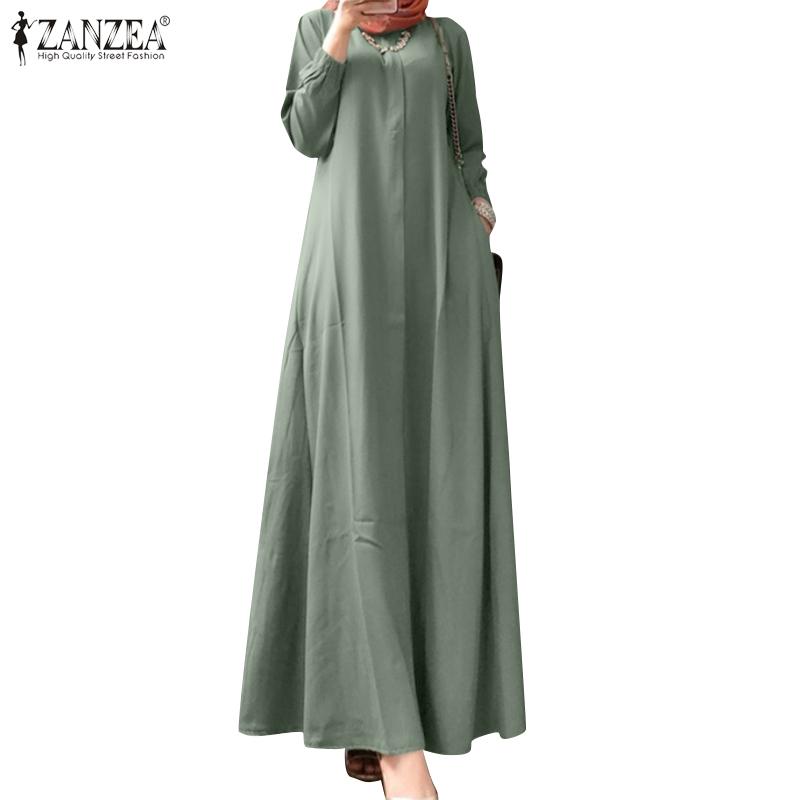 ZANZEA Весеннее свободное повседневное женское платье с круглым вырезом и длинными рукавами
