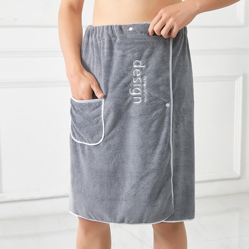 Men‘s Coral Fleece Bath Wrap – Quick Dry Absorbent Robe with Adjustable– Soft & Lightweight – Perfect for Home Spa Gym Shower