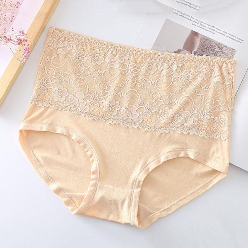 4Pcs Large Size Lace Flower Briefs Mid Waist Underwear for Women Seamless Panties Ladies