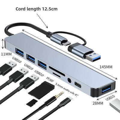 Адаптер-концентратор USB C 8 в 1 с устройством для чтения карт TF SD для ноутбука ПК MacBook Type C