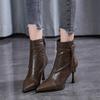 Fashion Woman Short Shoes Heeled Fur Very High Heels Leather Punk Style Booties Pointed Toe Combat Ankle Boots for Women Quality Autumn