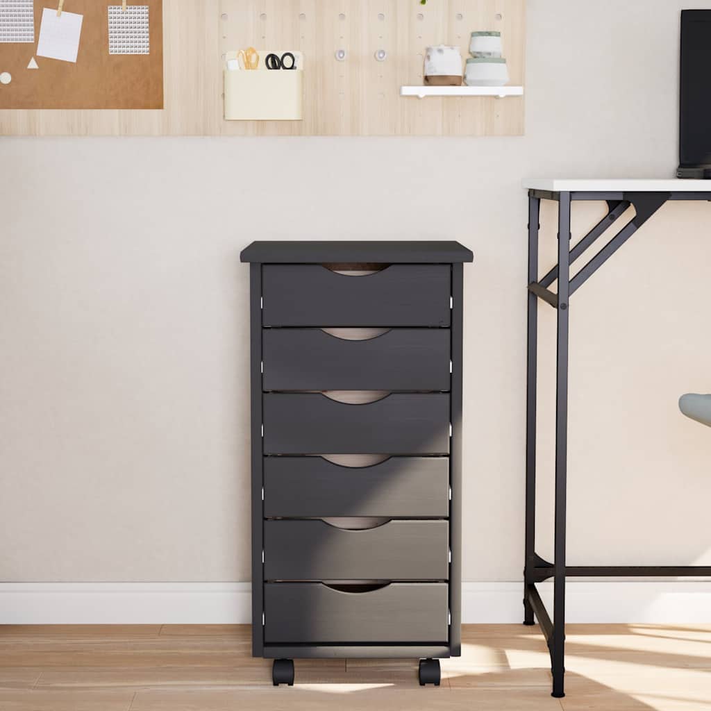 MOSS Mobile Drawer Cabinet in Grey Solid Pine Wood