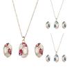 2 шт./компл., роскошный овальный кулон из искусственного опала, комплект ожерелья-гвоздиков с блестящими стразами, женский элегантный комплект серег и ожерелья